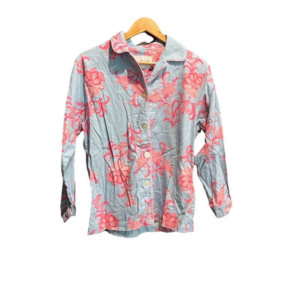 The Cat's Pajamas Blue Pink Floral Women's Cotton Pajama Top Size Small‎